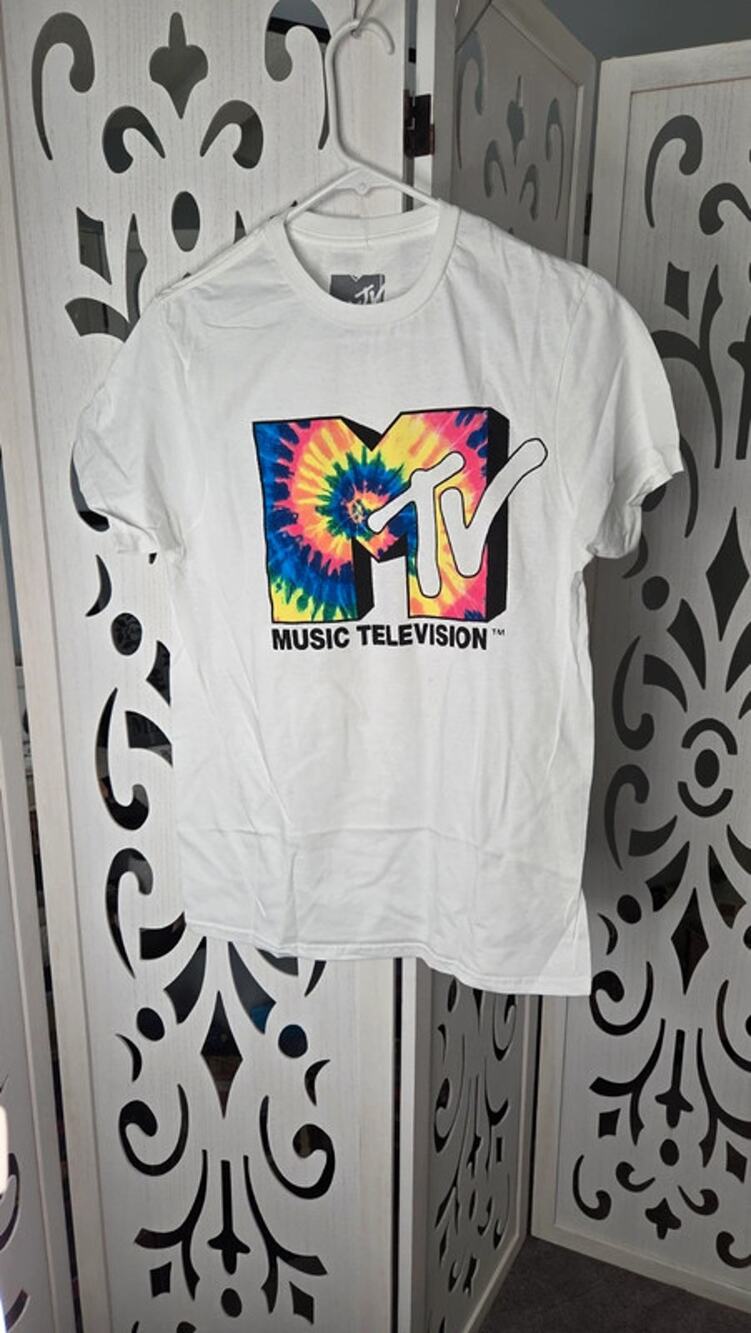 MTV Logo Tie Dye Graphic Tee Shirt Music Television White NWT Small